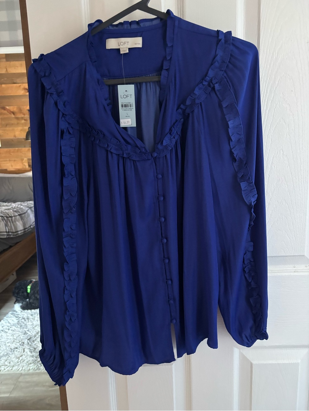 Loft Royal Blue Ruffled Button-Front Blouse - Picture 3 of 5